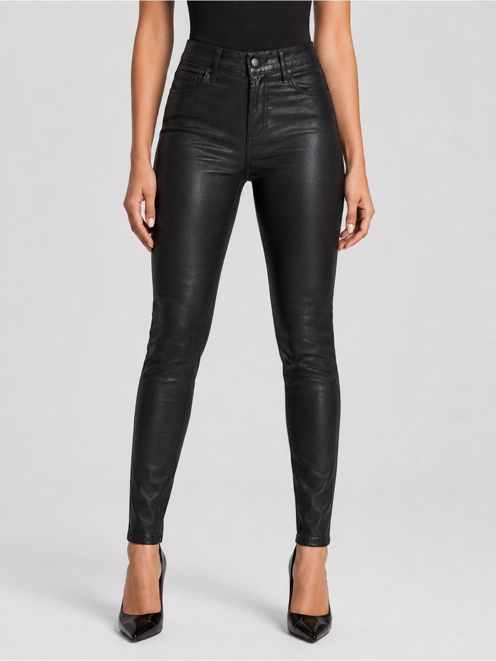 NWT Paige Black Luxe Coated Skinny Jeans